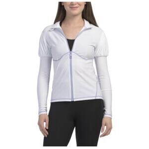NWT Carbon38 White Puff Sleeve Full Zip Top Jacket Lavender Trim Size Small